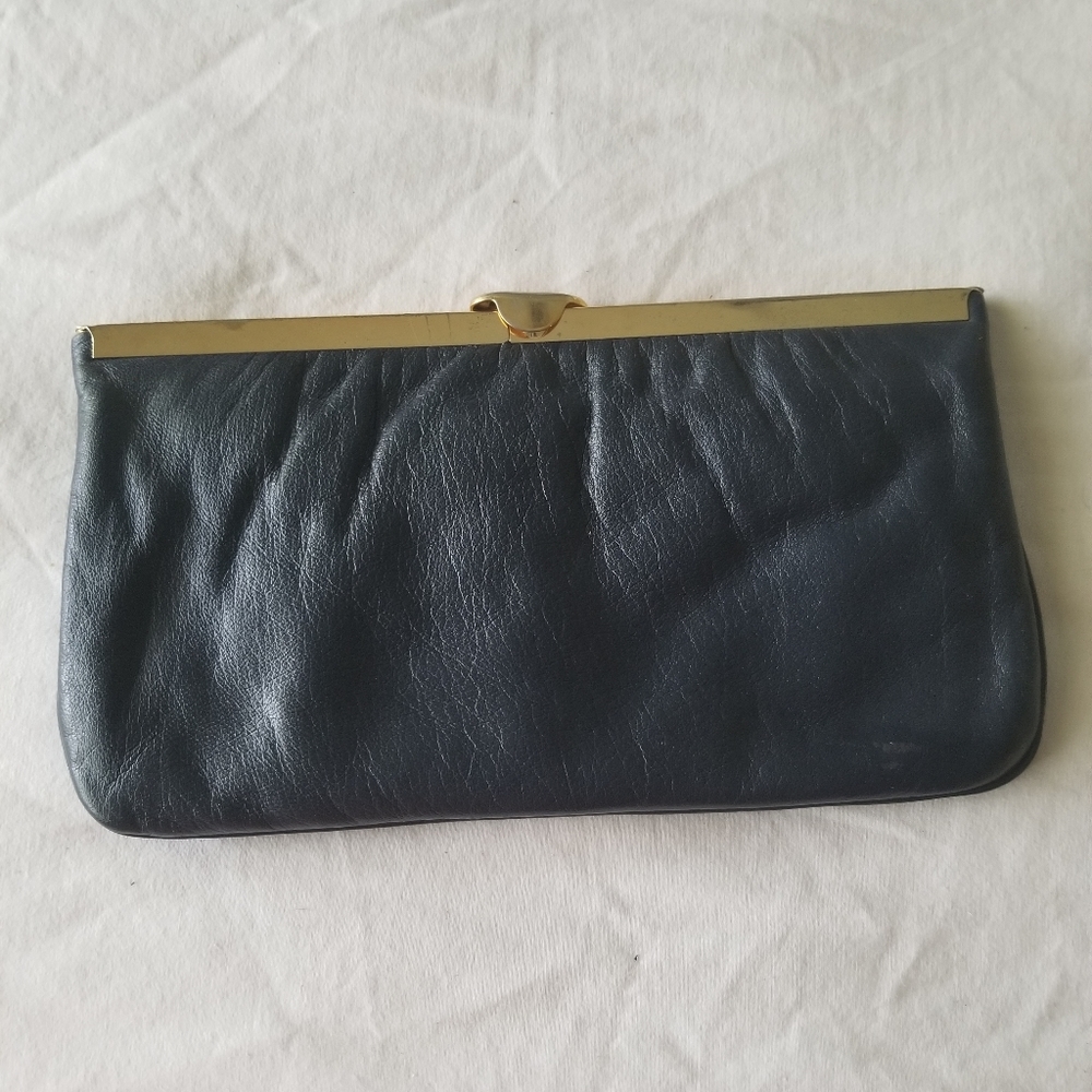 Vintage navy blue leather clutch